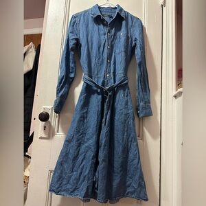 Polo by Ralph Lauren Blue Denim Shirt Dress with Waist Tie